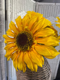 Faux Sunflowers in Wicker Woven Floor Vase