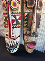 Pair of Colorful Carved African Tribal Wooden Masks