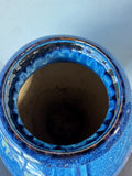 Asian Inspired Longevity Blue Drip Glazed Pottery Floor Vase