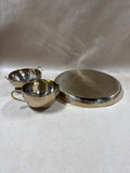 Silver & Gold Tone Engraved Sugar And Creamer Set with Matching Serving Tray - 3 Pieces