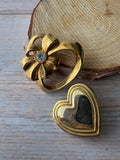 Pair of Gold Tone Heart Brooches (B)