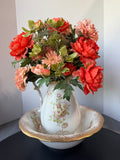 Faux Orange Floral Arrangement in Vintage Homer Laughlin Pitcher & Basin