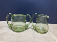 Blown Green Glass Sugar Dish and Creamer Set