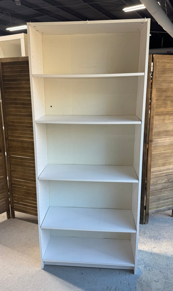 (A) White 5-Shelf Particle Board Bookcase