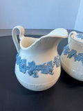 (E) Wedgwood Lavender on Cream Shell Edge Creamer & Lidded Sugar Bowl