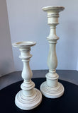 Pair of Shabby Chic Distressed Cream Resin Pillar Candle Holders