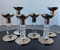 6-Piece Atlantis Lead Crystal & Silver Plate Candlesticks