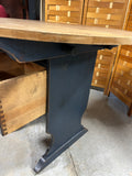Primitive Style Round Table with Blue Painted Base with Drawer