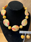 Green, Pink & Yellow Necklace & Earring Set