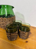 Empoli Mid Century Green Glass In Wicker Set - 5 Pieces