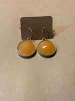 Gold Tone Earrings with Round Peach Faceted Stone