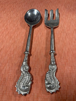 Seahorses Pewter Salad Fork/Spoon Set