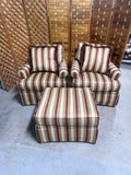 Southwood Pair of Striped Chairs with Rolling Ottoman***HEAVY ITEM***READ DETAILS ON PICK UP POLICY***