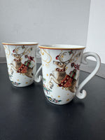 (B) 3-Piece Williams & Sonoma Reindeer Night Before Christmas Coffee Mug & Snack Plate Set