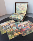 Victorian Style 6-Scene Vintage Wooden Picture Puzzle Block Set in Case