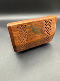 Wooden Trinket Box With Brass Inlaid Elephant And Hearts