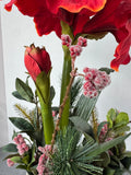 Faux Amaryllis Arrangement in Cream Ceramic Pot