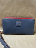 Dooney & Bourke Navy Blue And Red Florentine Large Zip Around Wristlet