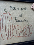 Pick A Peck of Pumpkins Framed Hand-Stitcher Stitchery by Lisa Johnson