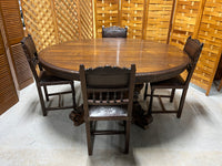 1880's German/French Huntsman's Hand Carved Oak Dining Table with Leaf, and (6) Henry II Revival Chairs ***HEAVY ITEM***READ DESCRIPTION CAREFULLY***