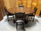 1880's German/French Huntsman's Hand Carved Oak Dining Table with Leaf, and (6) Henry II Revival Chairs ***HEAVY ITEM***READ DESCRIPTION CAREFULLY***