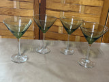 Green Martini Glasses with Clear Stems, Set of 4