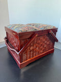 Dark Stained Wooden & Woven Vintage Sewing Basket