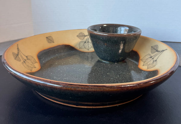 Always Azul Pottery Leaf Accented Chip & Dip Bowl