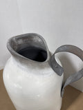 Heavy White Washed Ceramic Pitcher Vase