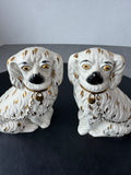 (B) Pair of Vintage White Ceramic Staffordshire Dog Statues