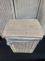White Wicker Vintage Lidded Hamper with Liner
