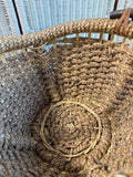 Handwoven Seagrass Gathering Basket With Bent Wooden Handle AS IS