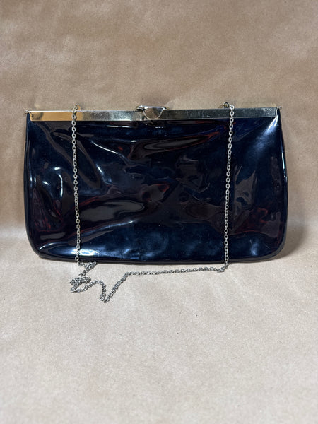 Unbranded Shiny Black Clutch With Strap