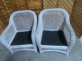 Cream Tone Wicker Pair of Chairs with Ottoman and Cushions