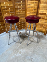 Pair of Red Seat Swivel Bar Stools, Set A