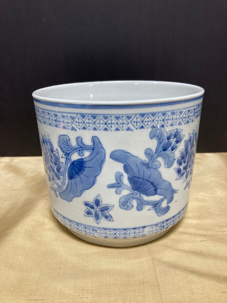 Asian Inspired Blue & White Ceramic Planter