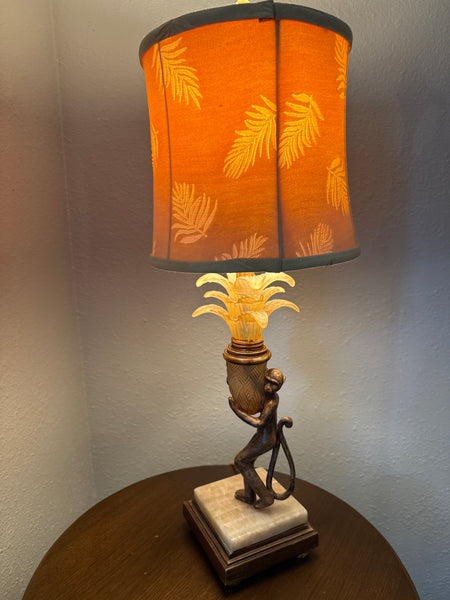 Art Deco Style Tropical Monkey Lamp With Palm Leaf Shade WORKS