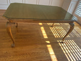 Ethan Allen Dining Table with Glass, NO CHAIRS/NO LEAVES, with Table Pads