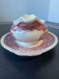 (FF) Mason’s England Vista Pink China Round Gravy Boat with Attached Saucer