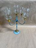 Blue Brass 5 Arm Candelabra With Glass Shades