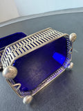 Pair of Sterling Silver Open Salt Cellars with Cobalt Glass Liners