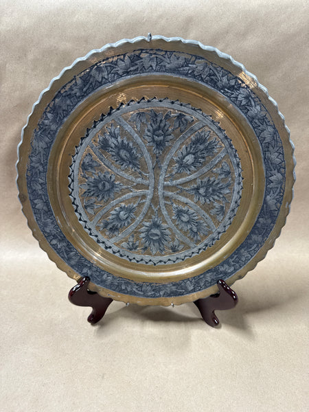 Round Floral Copper And Silver Plate Wall Plaque