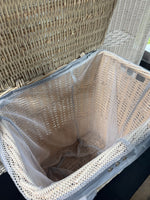 White Wicker Vintage Lidded Hamper with Liner