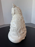 Large Vintage White Ceramic Persian Cat with Green Eyes