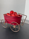 Red Metal Wagon with Red Christmas Ornaments