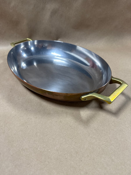 (D) Oval Copper Pan With Brass Handles