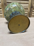 Vintage Art Nouvue Green Onyx Bowl with Bronze Metal Vase - AS IS