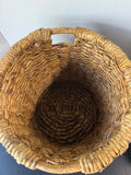 Large Boho Water Hyacinth & Rattan Round Storage Basket with Handles
