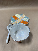 3 Piece Plaid Chikusa Condiment Bowl With Leaf Plate And Spoon ** READ DESCRIPTION **
