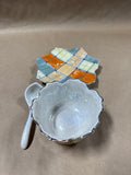 3 Piece Plaid Chikusa Condiment Bowl With Leaf Plate And Spoon ** READ DESCRIPTION **